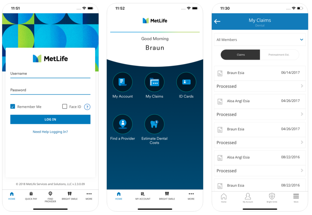MetLife app screenshots